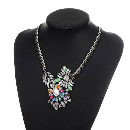 Fashion Black Geometric Shape Diamond Decorated Color Matching Necklace