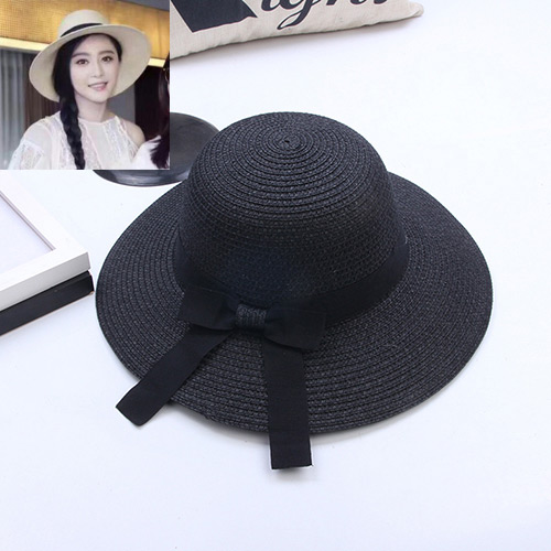 Fashion Black Bowknot Decorated Simple Pure Color Hat