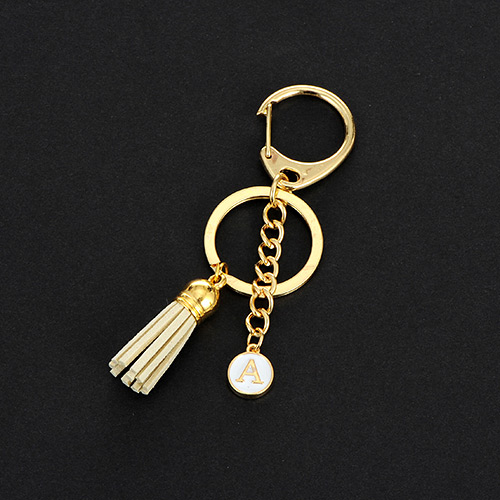 Fashion Beige Metal Round Shape &tassel Decorated Simple Key Ring