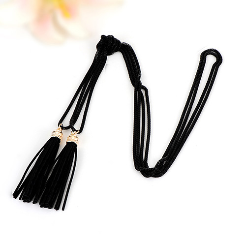 Bohemia Black Double Layer Tassel Decorated Simple Long Chain Necklace