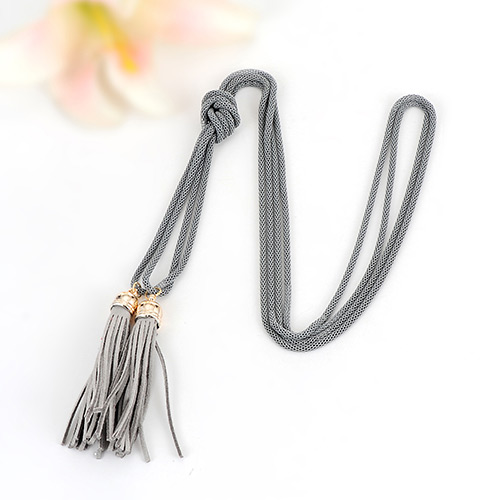 Bohemia Gray Double Layer Tassel Decorated Simple Long Chain Necklace