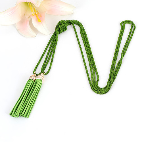 Bohemia Green Double Layer Tassel Decorated Simple Long Chain Necklace