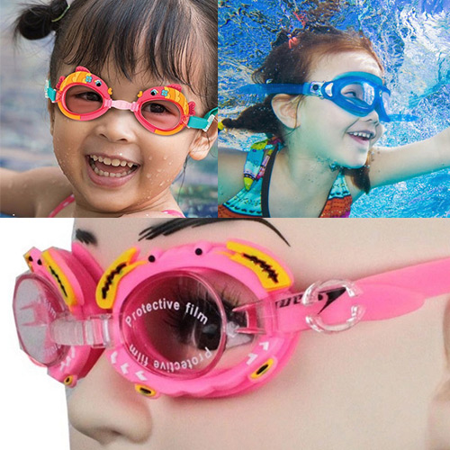 Lovely Pink Crab Shape Decorated Simple Children Swimming Goggles