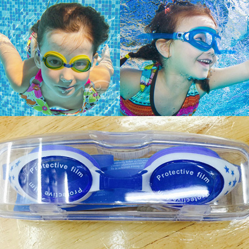 Lovely Blue Color Matching Decorated Simple Children Swimming Goggles