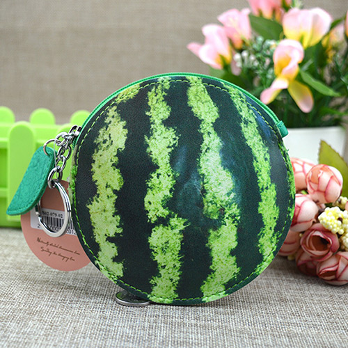 Fashion Dark Green Circular Ring&leaf Pendant Decorated Watermelon Shape Simple Wallet