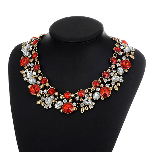 Fashion Red Pearls&diamond Decorated Double Layer Necklace