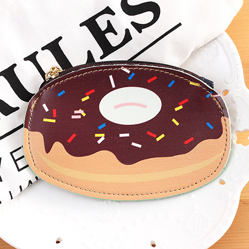 Fashion Gray+beige Donut Shape Decorated Color Matching Simple Wallet
