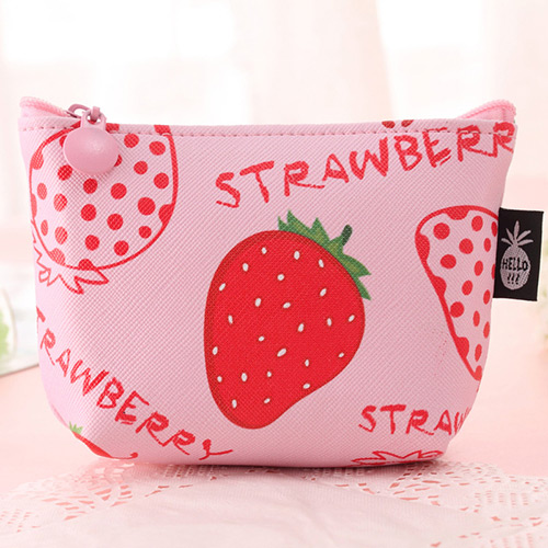 Fashion Pink Strawberry Pattern Decorated Square Shape Simple Wallet