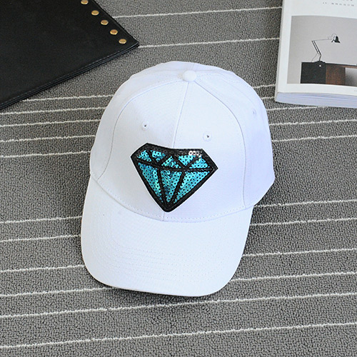 Fashion White Embroidery Diamond Pattern Decorated Pure Color Baseball Cap