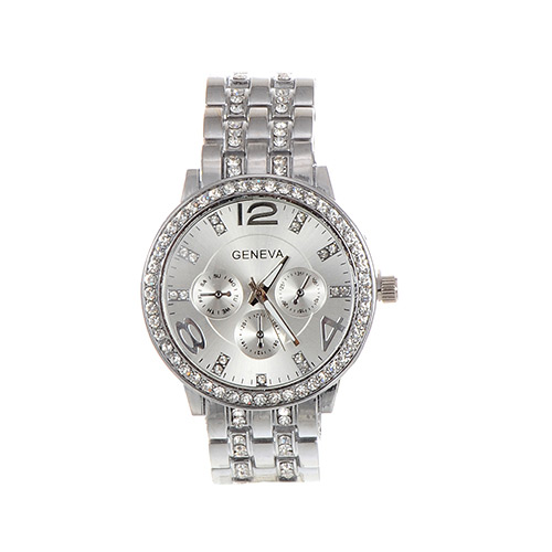 Fashion Silver Color Diamond Decorated Round Dail Pure Color Watch
