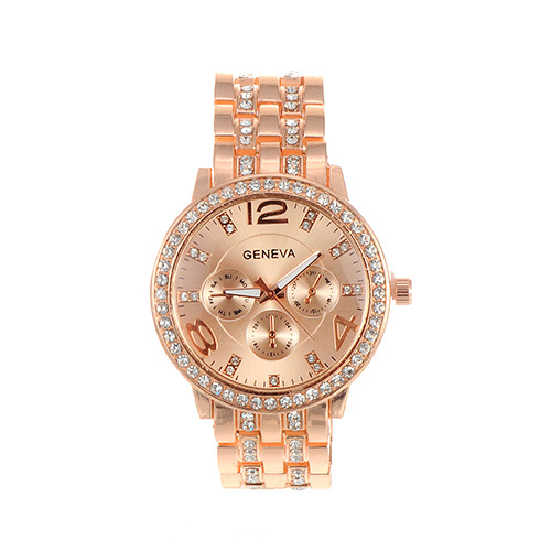 Fashion Champagne Diamond Decorated Round Dail Pure Color Watch
