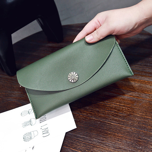 Elegant Green Flower Decorated Pure Color Square Shape Wallet