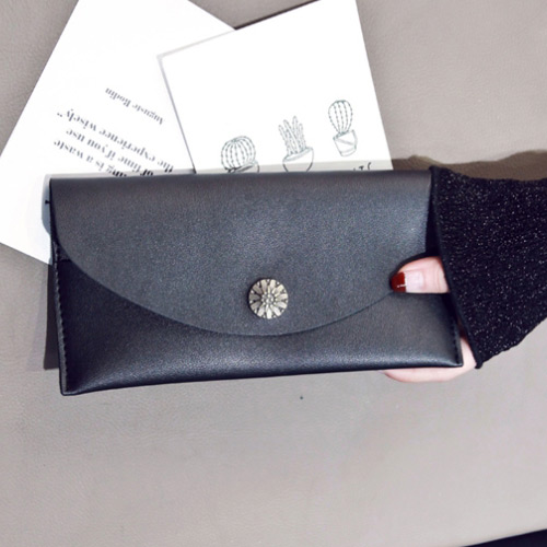 Elegant Black Flower Decorated Pure Color Square Shape Wallet