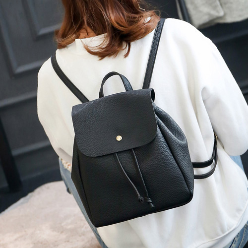 Fashion Black Tassel Pendant Decorated Pure Color Simple Backpack