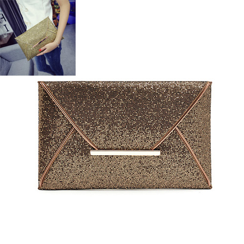 Fashion Copper Pure Color Decorated Envelop Shape Simple Handbag
