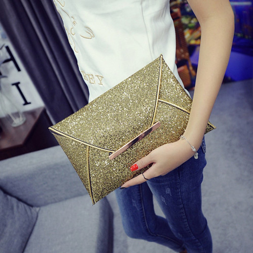 Fashion Gold Color Pure Color Decorated Envelop Shape Simple Handbag