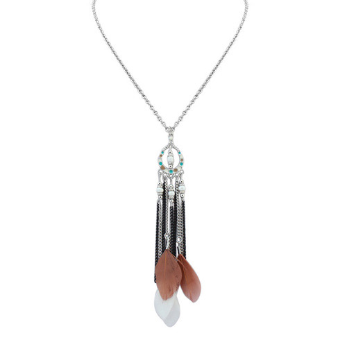 Fashion Coffee Feather&long Tassel Pendant Decorated Simple Necklace