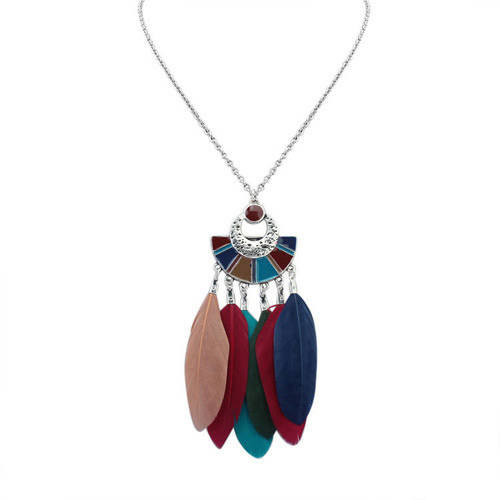 Fashion Multi-color Feather Pendant Decorated Semicircle Shape Simple Necklace
