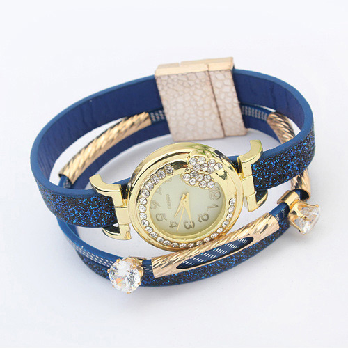 Fashion Blue Double Diamond Decorated Multilayer Watch