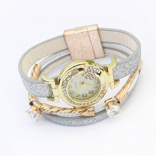 Fashion White Double Diamond Decorated Multilayer Watch