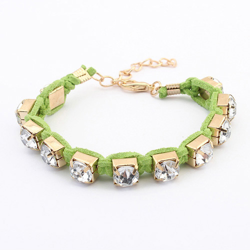 Fashion Green Square Shape Diamond Decorated Hand-woven Simple Bracelet