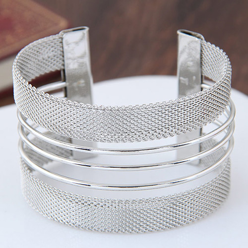 Fashion Silver Color Pure Color Decorated Hollow Out Simple Opening Bracelet