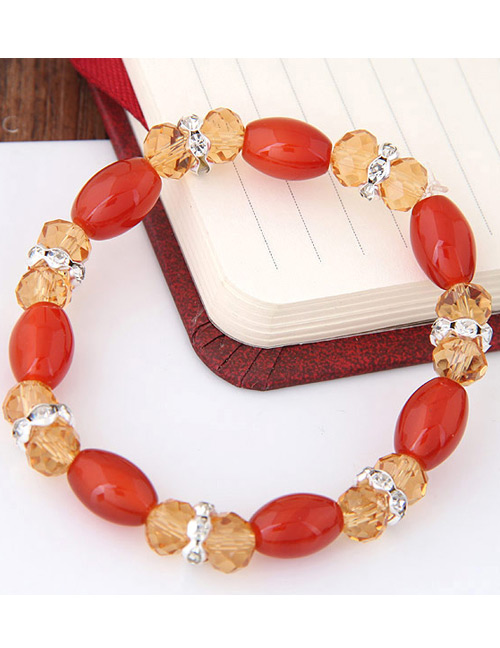 Personality Organge Oval Shape Gemstone Decorated Simple Bracelet