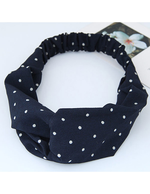 Fashion Dark Blue Round Dot Decorated Simple Wide Hair Band