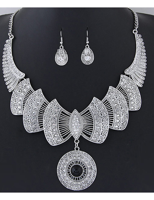 Fashion Silver Colo+black Bowknot Shape Decorated Pure Color Simple Jewelry Sets