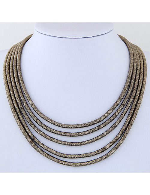 Elegant Black Gold Pure Color Decorated Multiayer Short Chain Necklace