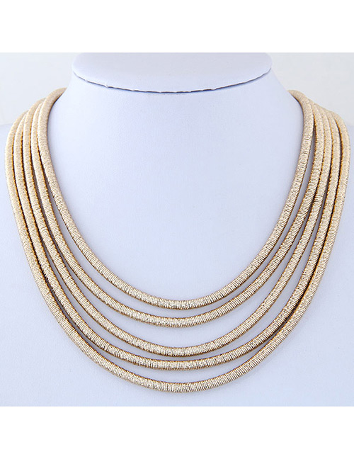 Elegant Gold Color Pure Color Decorated Multiayer Short Chain Necklace