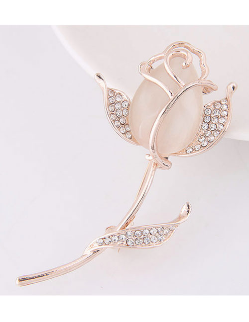 Fashion Beige Pearls&diamond Decorated Tulip Shape Simple Brooch