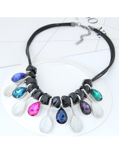 Trendy Multi-color Water Drop Diamond Decorated Color Matching Necklace