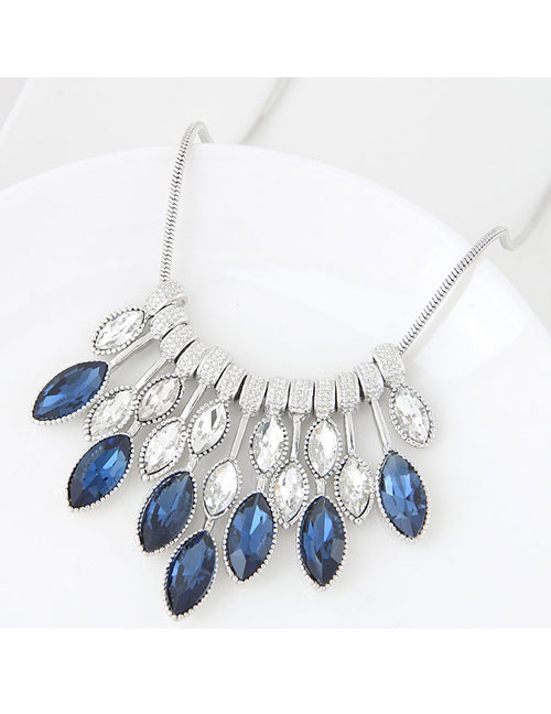Trendy Navy+white Oval Shape Dimond Decorated Color Matching Necklace