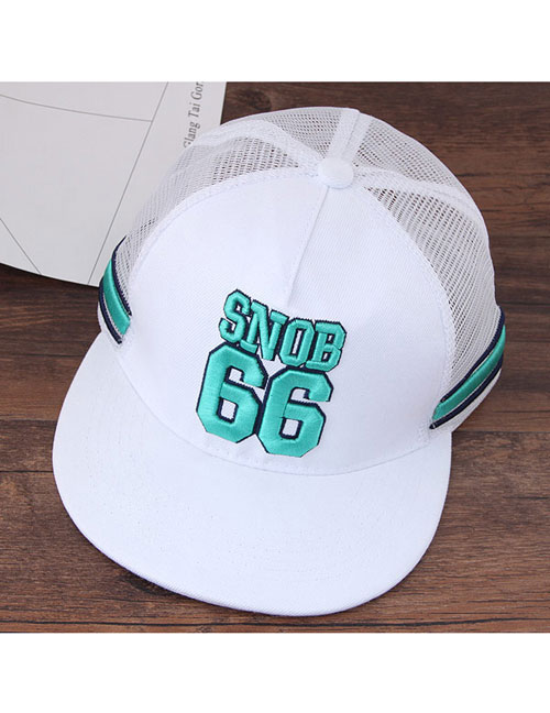 Fashion White +green Letter Pattern Decorated Color Matching Peaked Cap