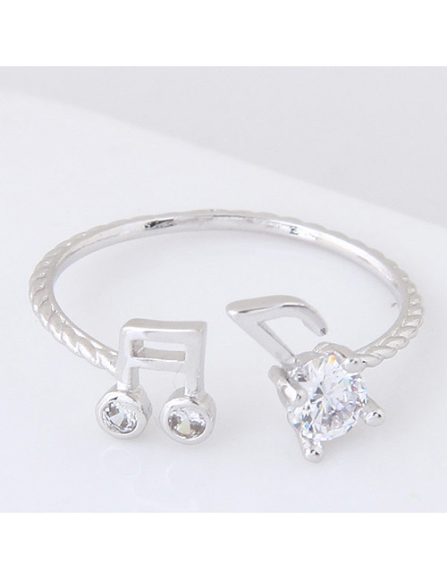 Personalized Silver Color Musical Notation Shape Decorated Pure Color Opening Ring