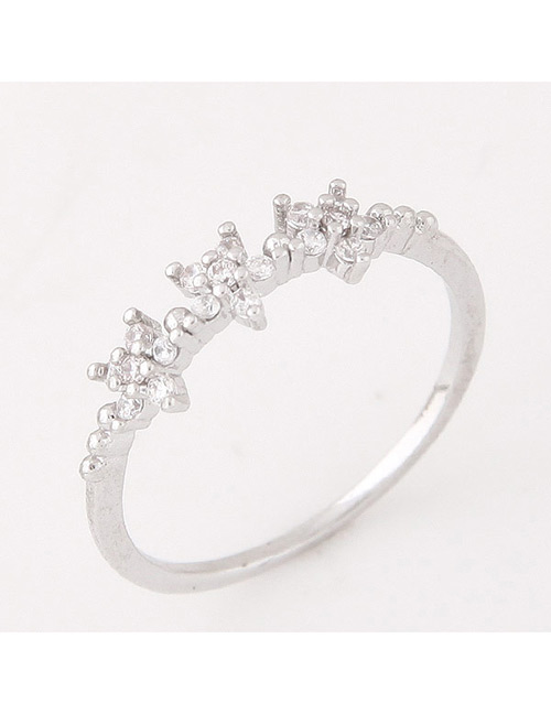 Elegant Silver Color Flower Decorated Pure Color Simple Ring