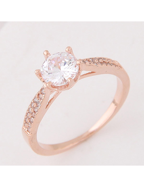 Elegant Rose Gold Round Shape Diamond Decorated Pure Color Ring