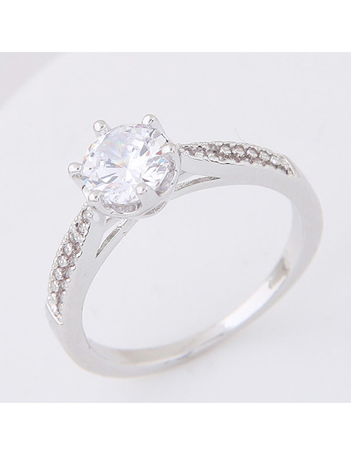 Elegant Silver Color Round Shape Diamond Decorated Pure Color Ring