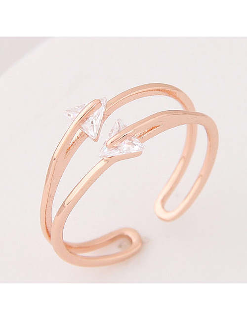 Personalized Rose Gold Traingle Shape Diamond Pure Color Opening Ring