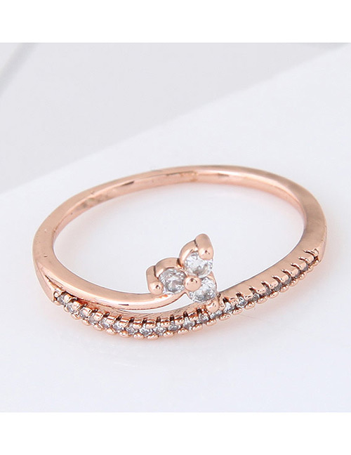 Personalized Rose Gold Flower Decorated Pure Color Simple Ring