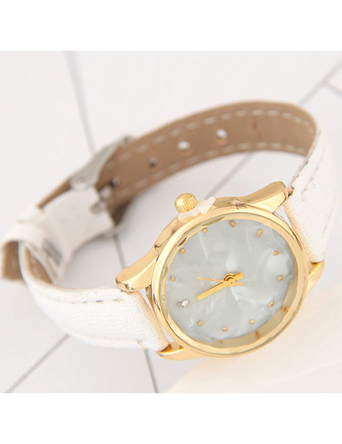 Sweet White Round Dial Shape Decorated Pure Color Watch