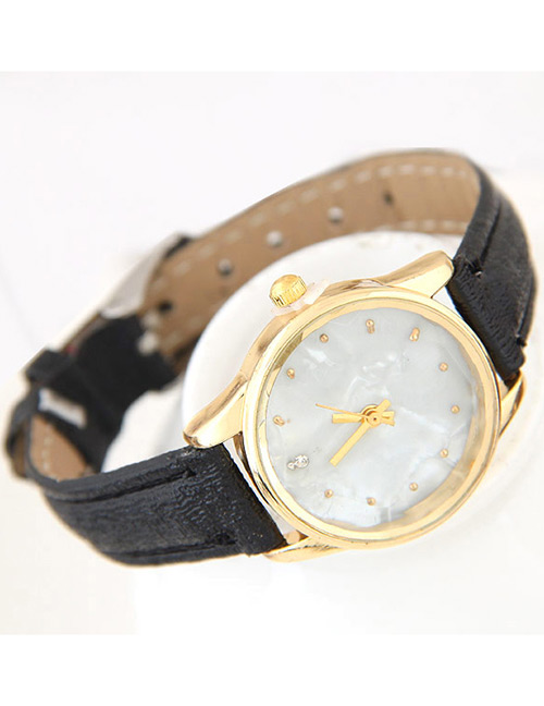 Trendy Black Round Dial Shape Decorated Pure Color Watch