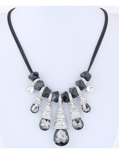 Fashion Gray Waterdrop Shape Decorated Multi-color Simple Necklace