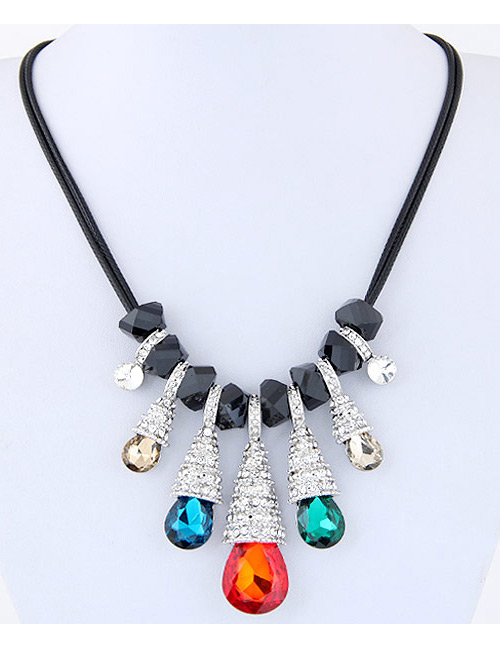Fashion Multi-color Waterdrop Shape Decorated Multi-color Simple Necklace
