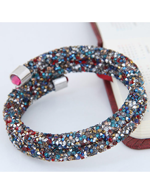 Trendy Multi-color Color Matching Decorated Double Layer Opening Bracelet