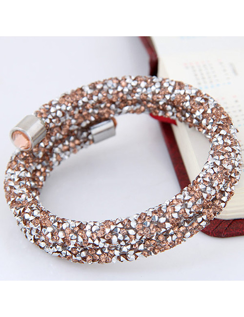 Trendy Champagne Color Matching Decorated Double Layer Opening Bracelet