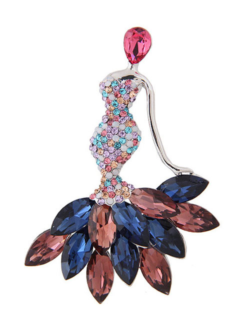 Fashion Multi-color Oval Shape Diamond Decorated Mermaid Shape Brooch