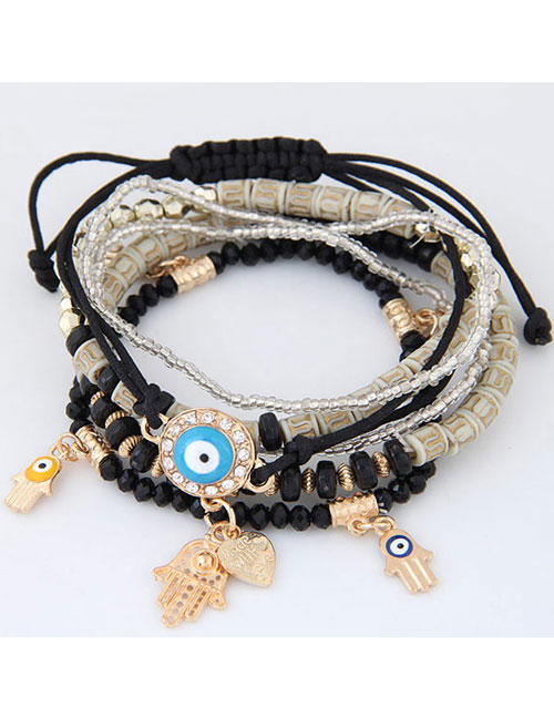 Trendy Black Palm&eys Pendant Decorated Color Matching Multi-layer Bracelet