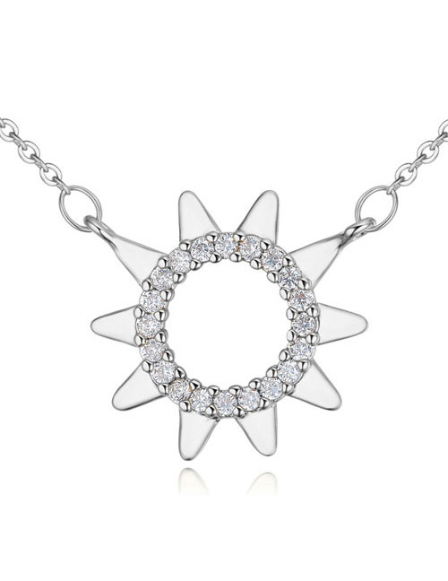 Elegant Silver Color Sun Shape Pendant Decorated Simple Long Chain Necklace